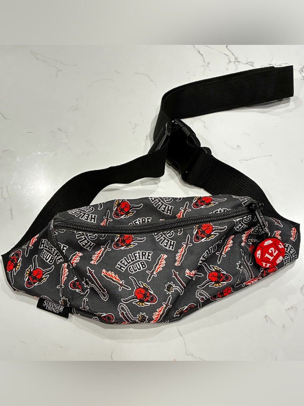 CultureFly Stranger Things Hellfire Club Fanny Pack D20 Dice Zipper Belt Bag Exc